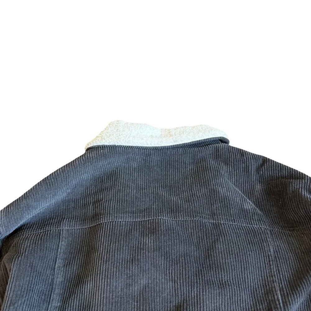 Fashion on Earth Grey Corduroy Asymmetrical Jacket Sherpa Lined Belted Sz Medium